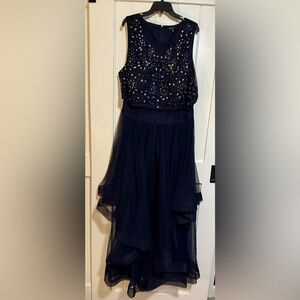City Studio Midnight Blue High Low Dress with Sparkling Bodice